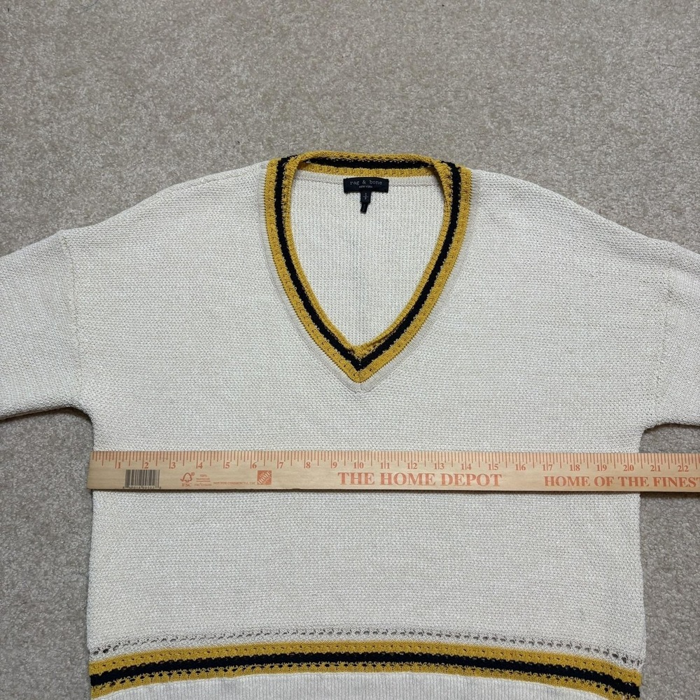 Rag & Bone Sweater Womens Small White V Neck Cricket Pullover Stripe Trim Knit - Picture 6 of 10